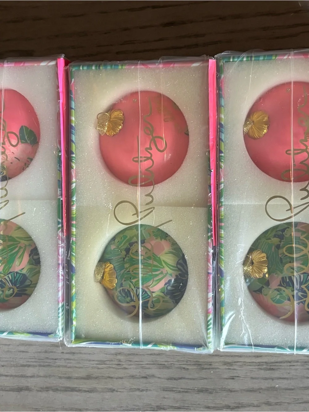 Lilly Pulitzer Pink & Green Decorative Ornament Set of 6